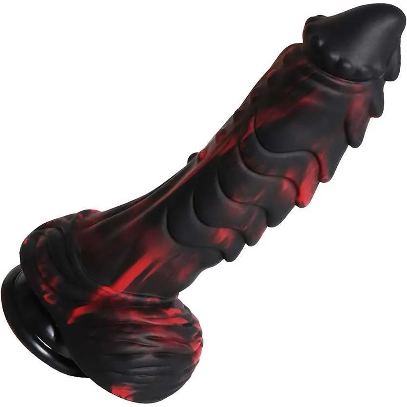 Fabrika Outlet Simüle edilmiş Seks Oyuncakları Kadınların Mutluluğu için Uygun Varma Bardağı Montajlı Büyük Silikon Canavar Fantezi Dragon Büyük Dildo Siyah