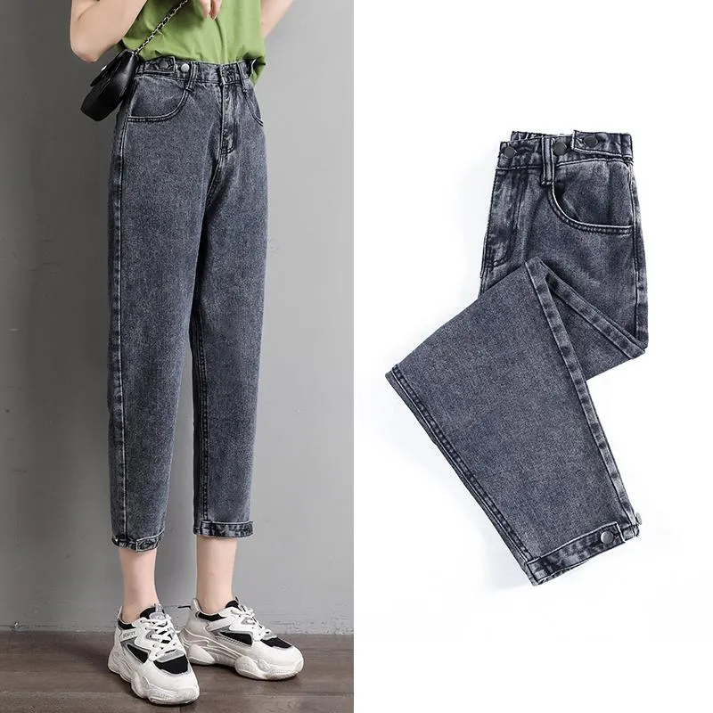 Jeans vintage kläder 5xl kvinnors harlem jeans hög midja lös vår / höstmamma byxor ser smala och stora pojkvänner