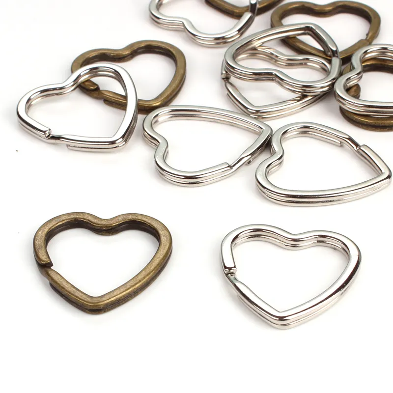 10 adet kalp Rodyum çelik bölünmüş halka balıkçılık cazibesi bölünmüş anahtar zincir konnektörü anahtar zinciri DIY anahtarlık aksesuarları için anahtar halkası