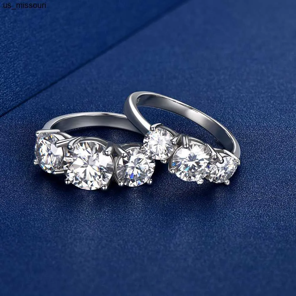 4ct Moissanite Engagement Ring 3 Stone Wedding Band Sterling Silver_voghion.com