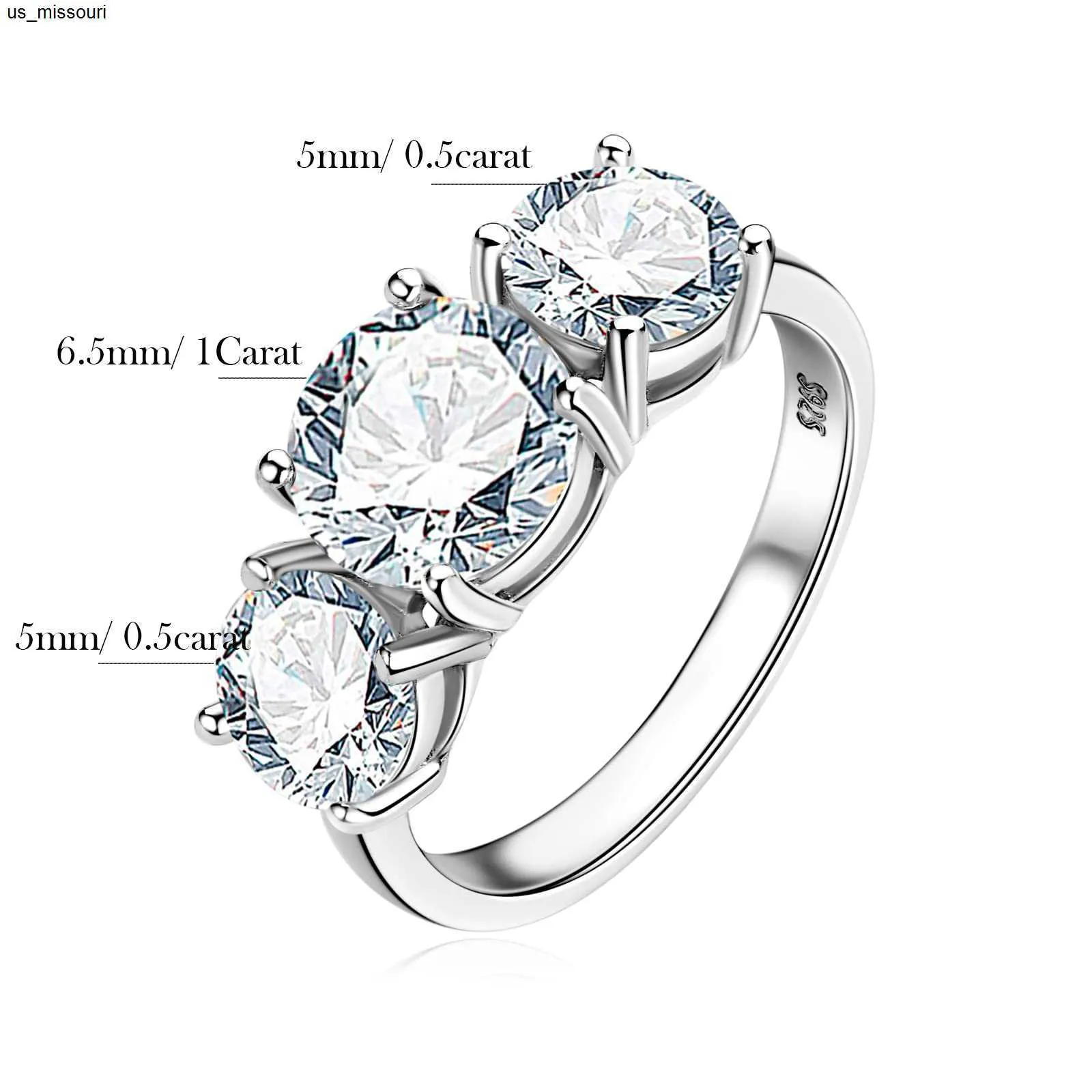 4CT Moissanite Engagement Ring For Women 3stone Wedding Band S925 Sterling Silver 18k Gold Plated Promise Diamond Rings_voghion.com