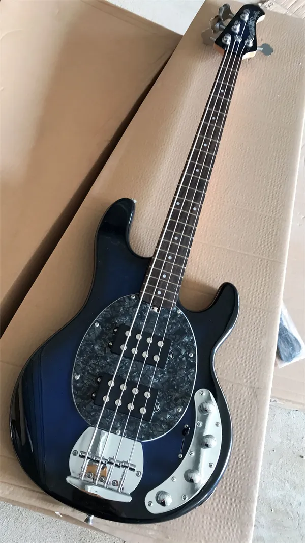 Hoogwaardige 4 String Music Man Ernie Ball Sting Ray Electric Bass Guitar Musicman 9v Battery Active Pickups Blue CS Red Golden Green White Black kan andere kleuren zijn