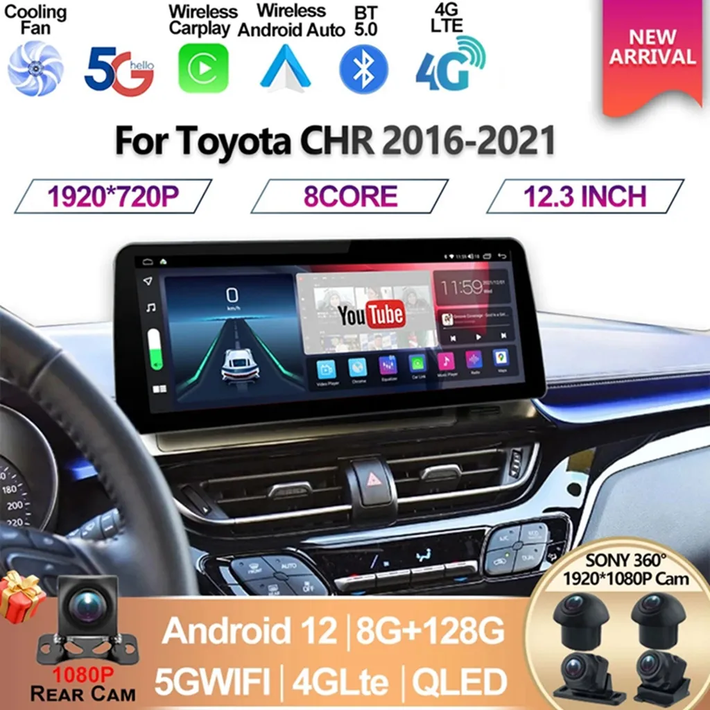 12.3 inch For Toyota CHR 2016-2021 Wide Screen Android 12 Car Video Player 2Din Radio Stereo Multimedia Carplay Head Unit 128GB-4