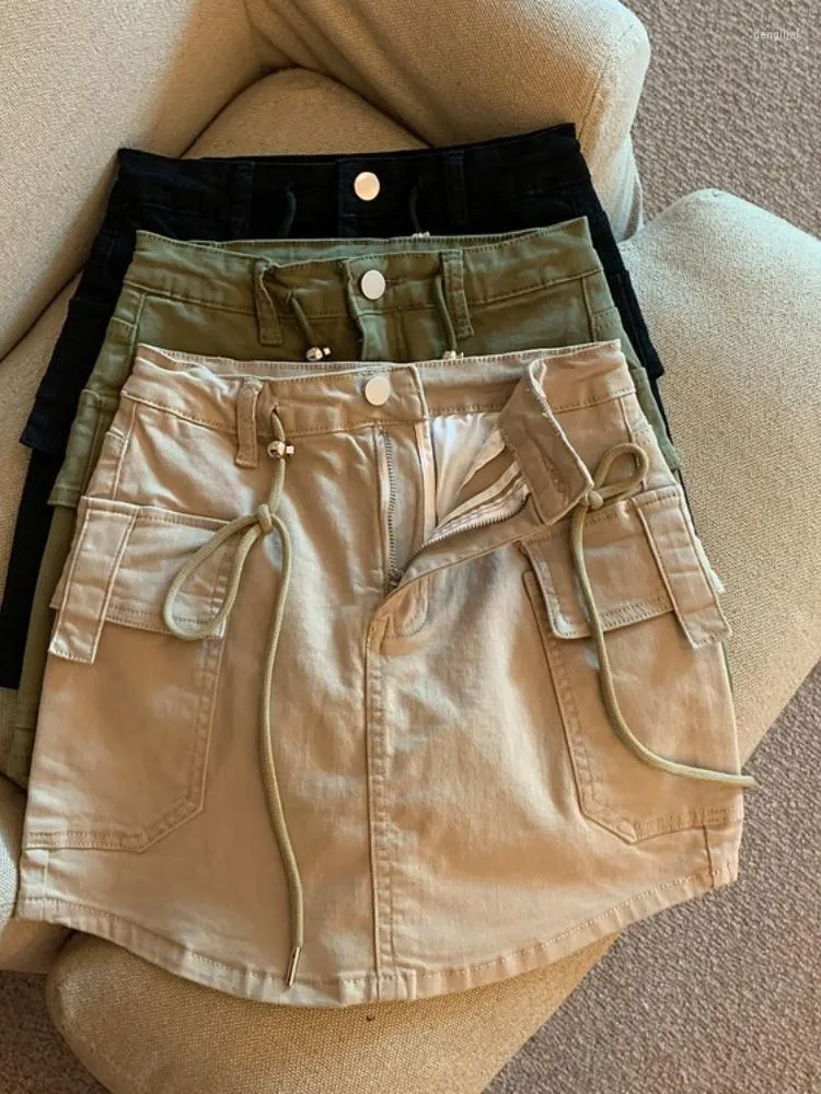 Khaki wrap denim skirt sales