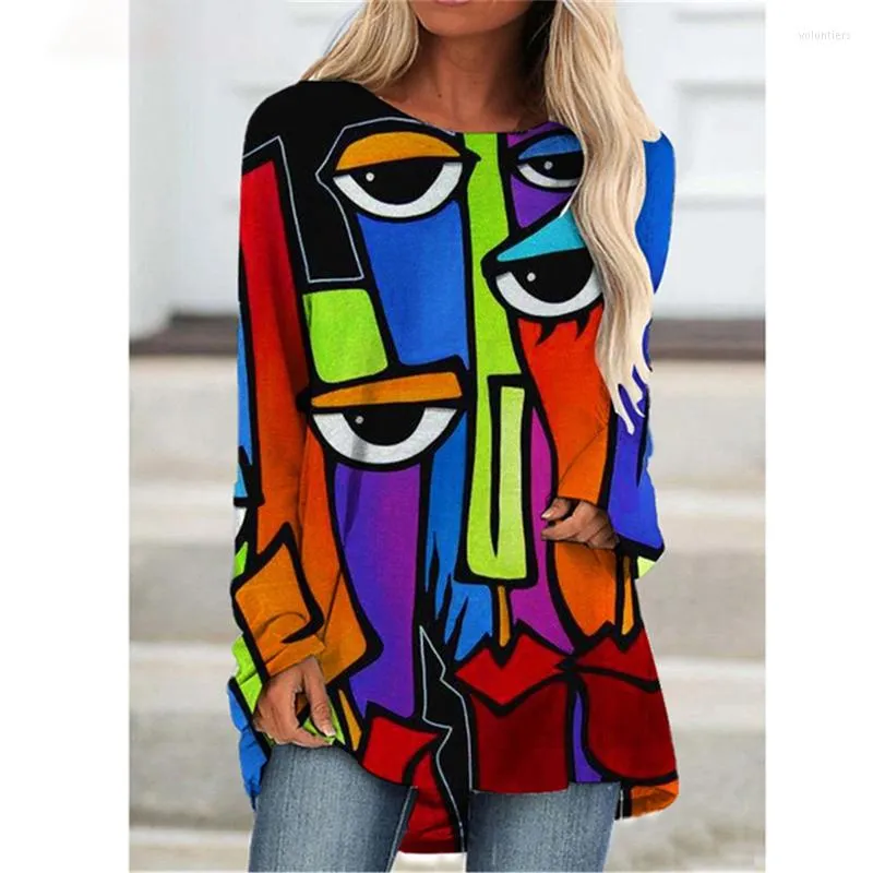 Women's T Shirts Abstract Painting 3d Print T-shirt Women Fashion Long Sleeve Tops Tees Graphic Shirt Y2k Clothes Manga Face Top Summer