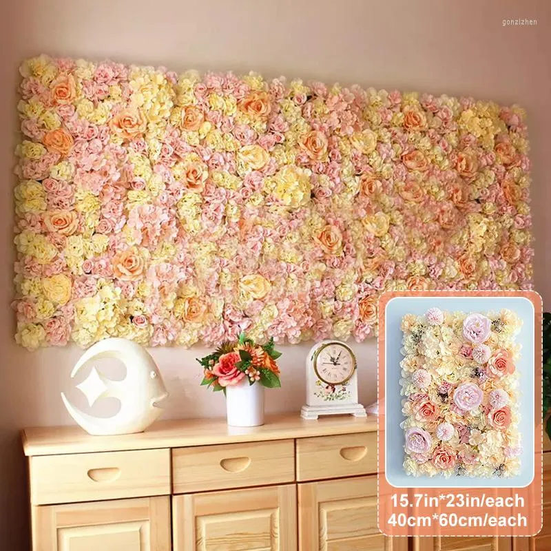 Decorative Flowers 3D Artificial Backdrop Wall Faux Roses Panel Wedding Decoration Silk Rose Backdrops For Home Baby Shower