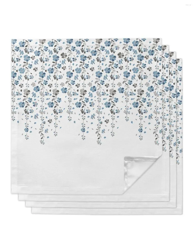 Tafel servet 4 stks blauw grijs bloem witte achtergrond