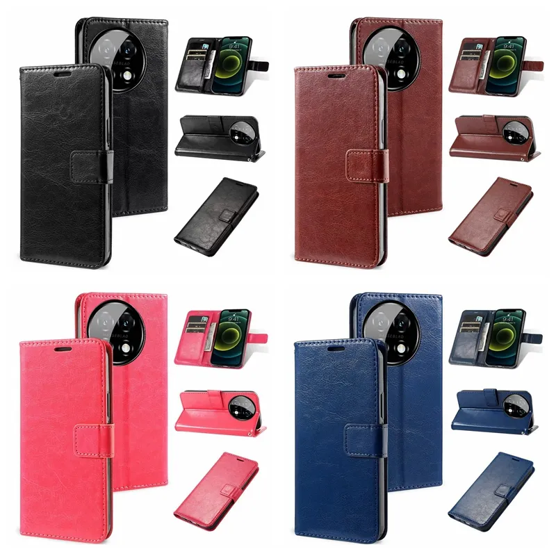 Flip Leather Wallet Cases for Huawei P60 Nova 11 Pro Xiaomi 13 Redmi K60 12c K60e One Plus 11 Ace2 2V Crazy Horse Retro Vintage Cover Cover Cover Card Card Pouch