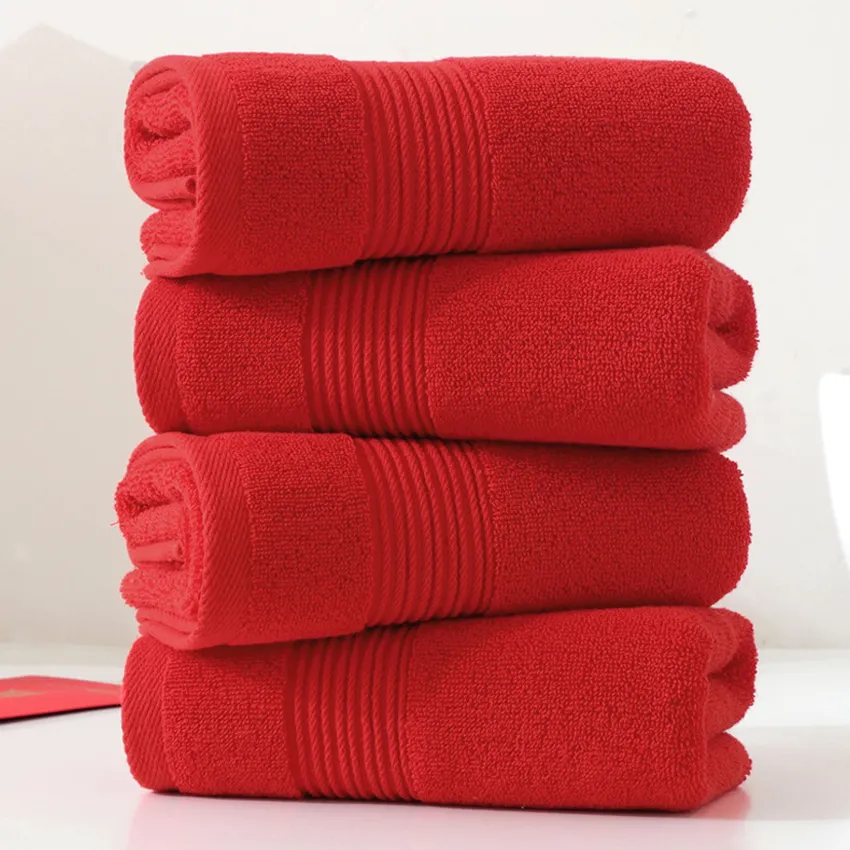 Röd bomullshanddukar bröllopspresent ansikte handduk fast färg mjuk tjock handduk 34*74 cm för vuxna barn hem badrum toalla serviette