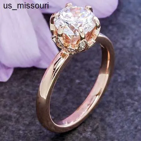 Bandringar förlorar pengar 90 av! Fina smycken Original Natural 14K Rose Gold Rings 1CT CZ Rings for Women Gemstone Jewelry Ring Box Bizuteria J230522