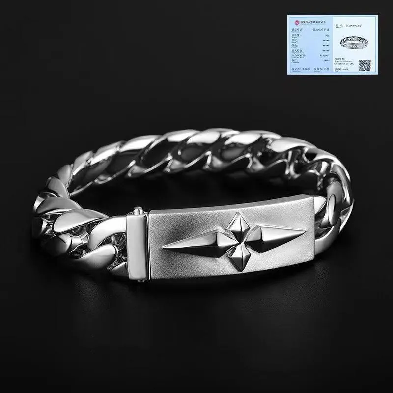 Bangle 925 Sterling Silver Cuban Bracelet Men's Luxury Jewelry Allmatch Personality Bracelet Domineering Niche Design Heavy Chain Gift