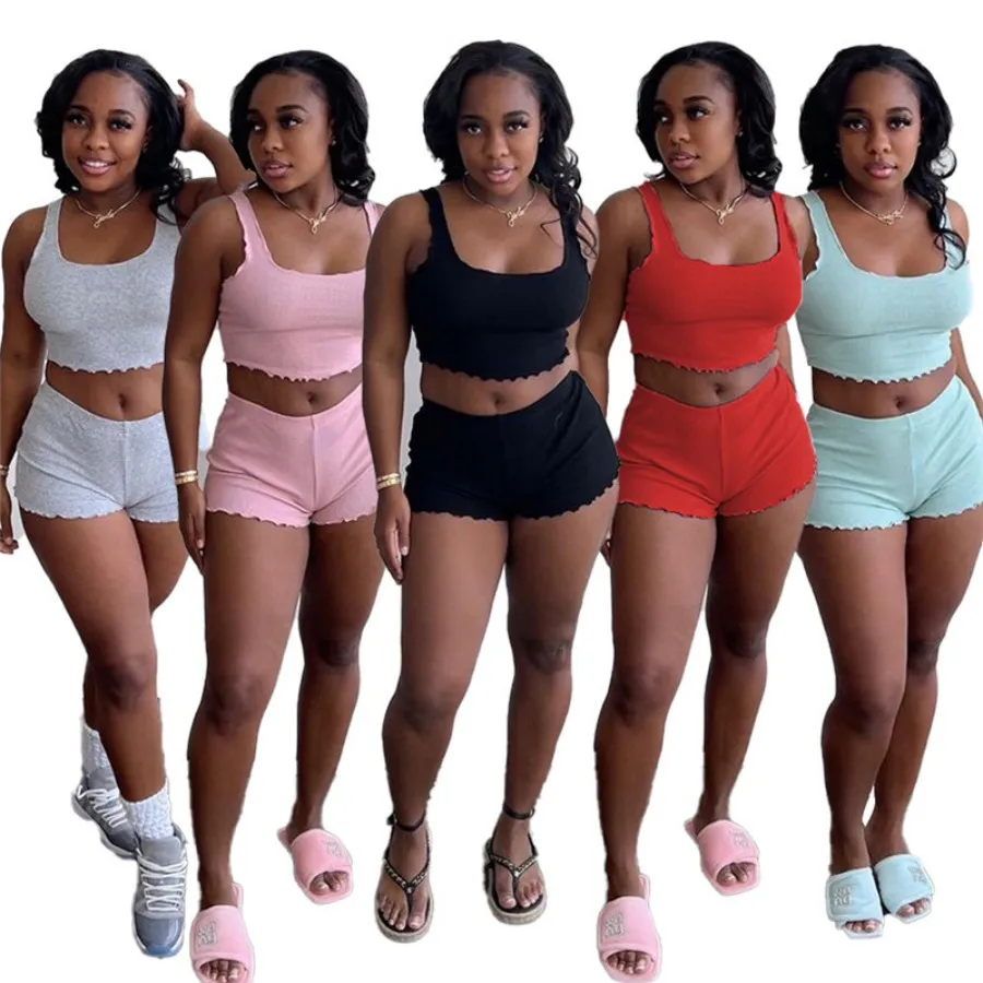 2023 Designer Women Tracksuits Summer Sports Outfits Ladies Two Piece Shorts Set solid color sleeveless crop tank tops vest and shorts Suits 7113 best quality