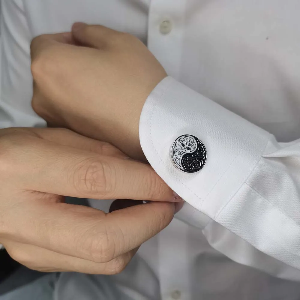 Gemelos de esmalte negro metálico plateado de cobre de alta calidad con botón de puño de camisa francesa de diseño especial clásico para hombre envío gratis
