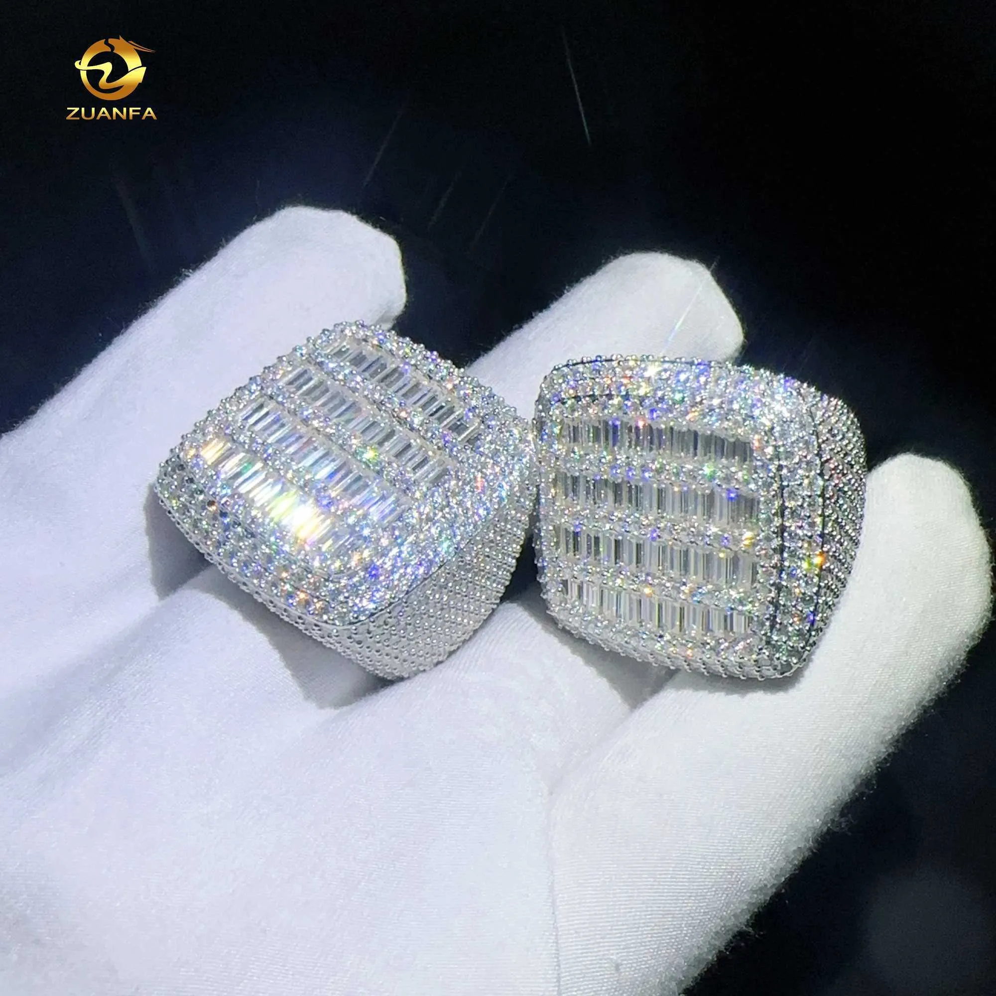 Pierres Hotsale bagues de luxe en argent pour hommes 925 style hip hop grands anneaux carrés bagues de fiançailles moissanite