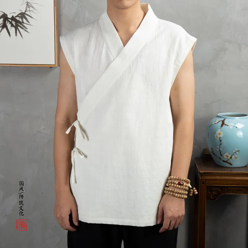 Traditional Chinese Hanfu Mens Linen Cotton Sleeveless Overcoat Mens Kimono Cardigan With Open Stitch Coat From Deng03 18.77 DHgate.Com