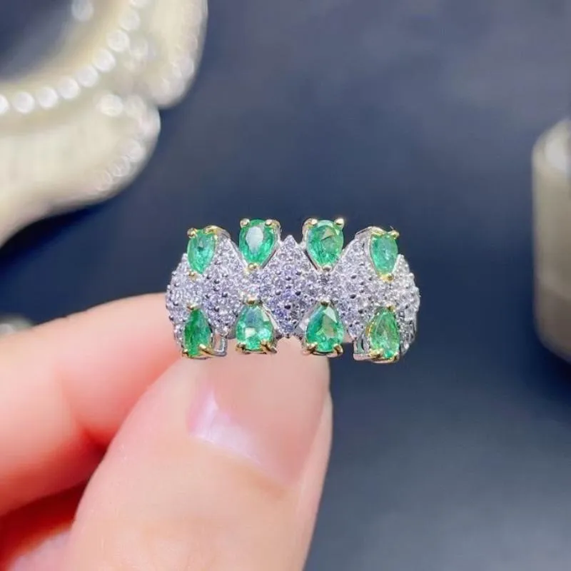 Ringen Natuurlijke Smaragd Luxe Ring 3mm * 4mm 925 Zilveren Smaragd Sieraden Dames Verjaardagscadeau Brede Zilveren Ring