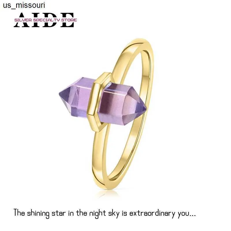 Bandringar Aide Simple Crystal Pillar 925 Sterling Silver Ring Diamond Silver Goldplated Ring for Women Wedding Jewelry Anillos Bague Gift J230522