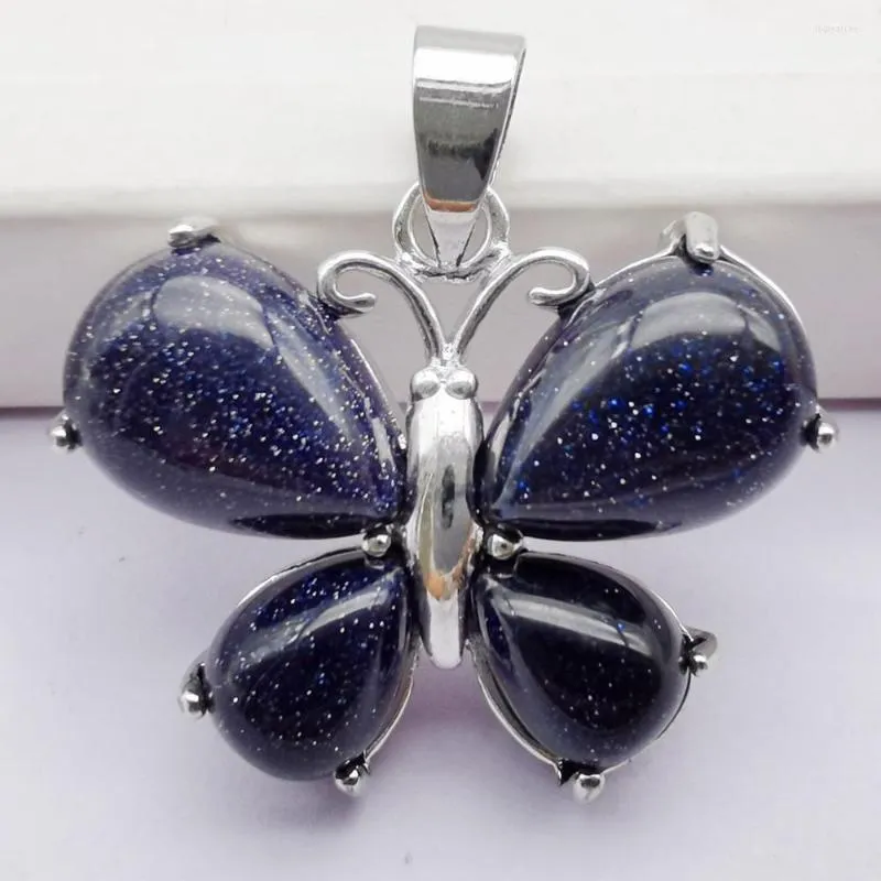 Colares pendentes de arenito azul natural Borda Gem Butterfly Animal Jewelry S243