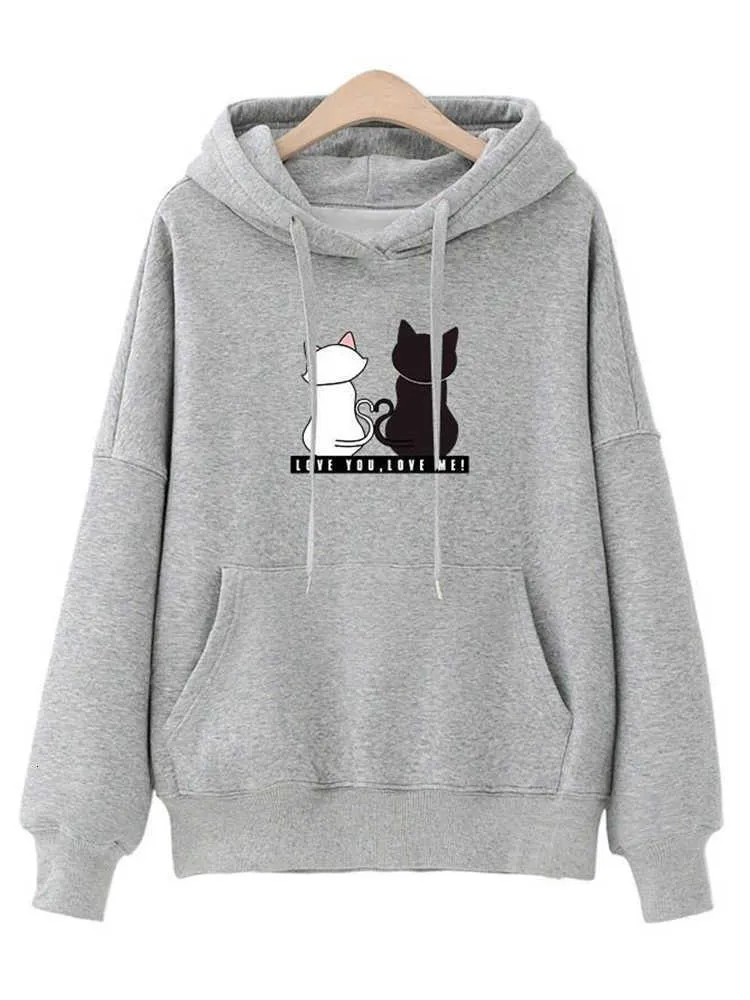 Kvinnliga tröjor mode streetwear hoodies mens tröja hoddie hösten långärmade harajuku hoodie söt katt tryck sudadera mujer