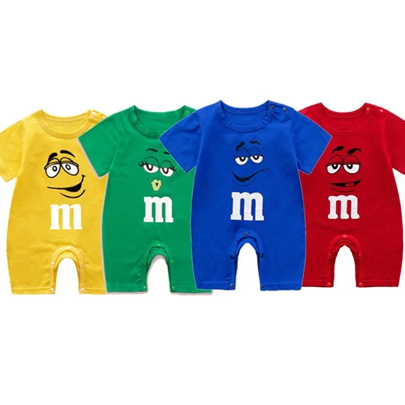 Strampler 3 6 9 Monate geboren Baby Kleidung Sommer Kurzarm Infantil Strampler Reine Baumwolle Baby Mädchen Onesie Druck M Bean Cartoon Overall 230522