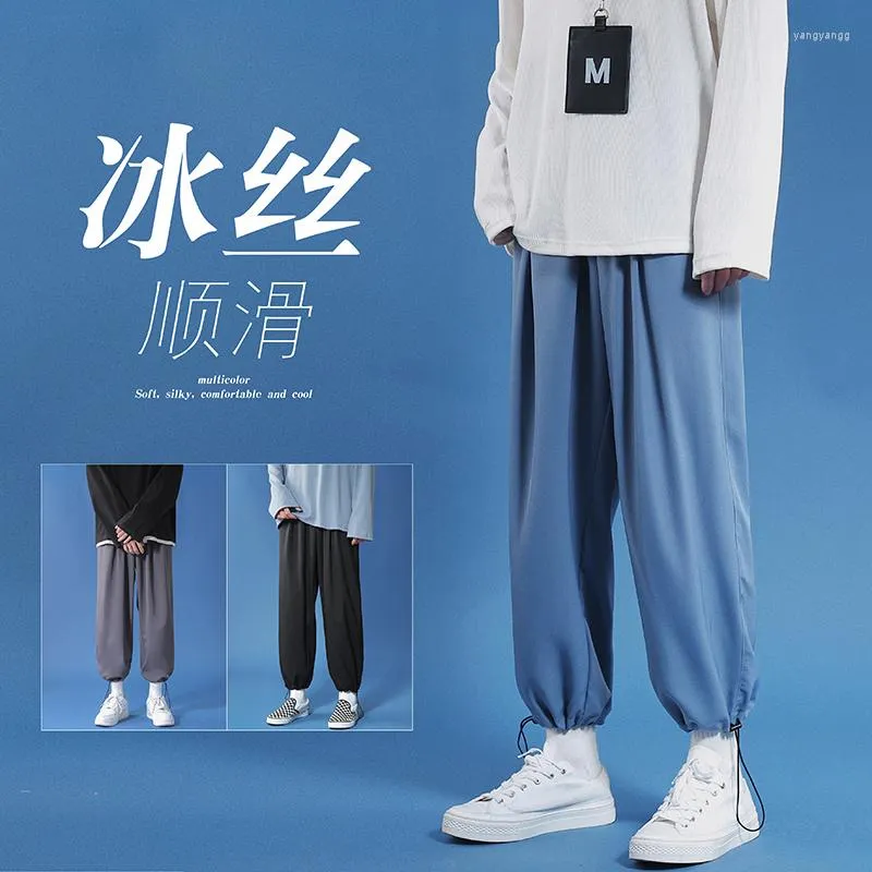 Men's Pants Summer Ice Silk Thin Breathable Solid Color Harem Men's Women's Casual Sports Streetwear High Street Y2k Trousers