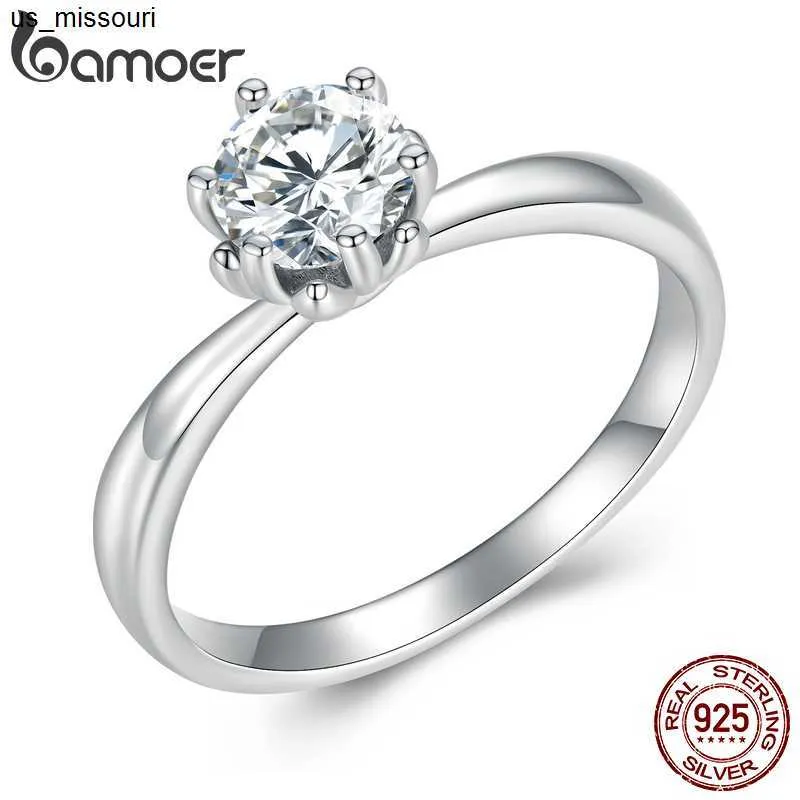 Pierścienie pasmowe bamoer 08ct okrągły moissanite 14K złoty pierścień plamowany dla kobiet d Color vvs1 ex lab Diamond zaręczyny 925 Srebrny pierścień J230522