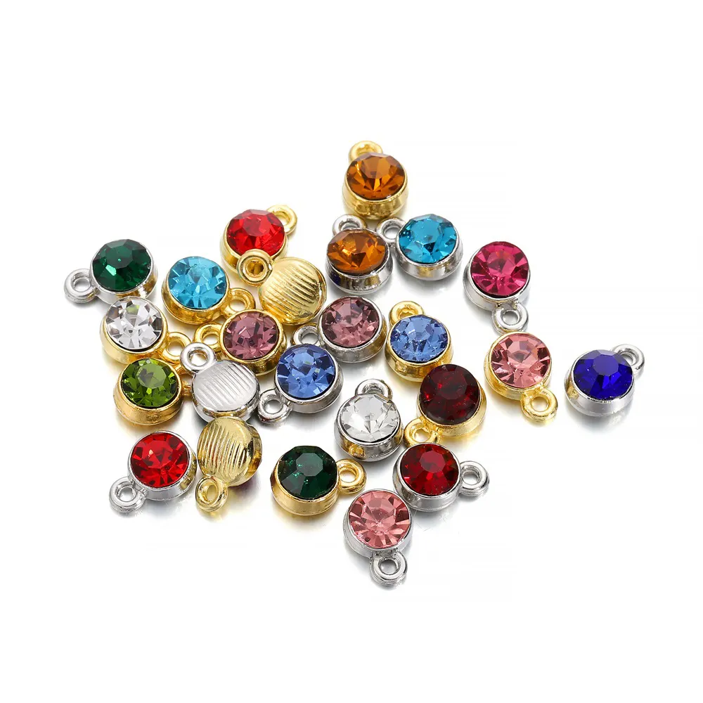 20pcs/lote colorido cristal birthstone encharcado Charms Bracelet Breathring Pingente de chaveiro para jóias DIY Fazendo suprimentos