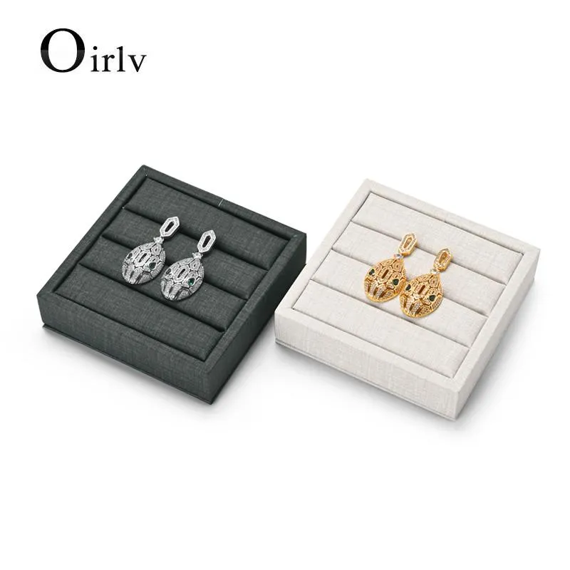 Boxes Oirlv Newly Fabric Pattern Ring Organizer Stands PU Leather Rings Display Tray 9*9*2.3cm Jewelry Display Tray for Shop Customize