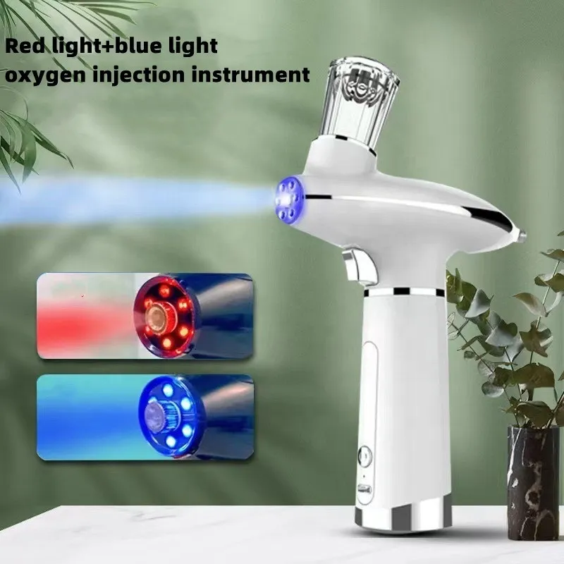 Dispositivi per la cura del viso Iniettore di ossigeno multifunzione Contatore dell'acqua Spruzzatore di bellezza Dispositivo per il ringiovanimento della pelle con luce blu rossa liscia 230522