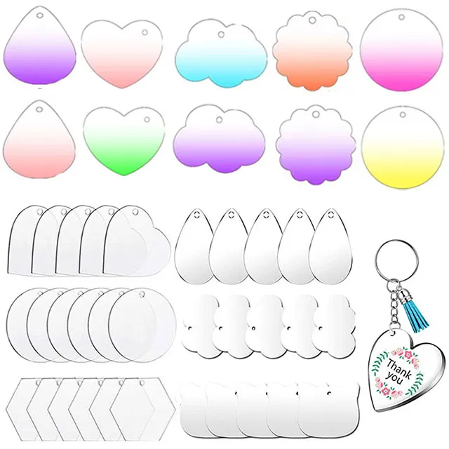 10pcs Gradient Crystal Clear Acrylic Blanks Keychain Circles Discs for Jewelry Making Pendant Badge DIY Vinyl Hanging Ornaments