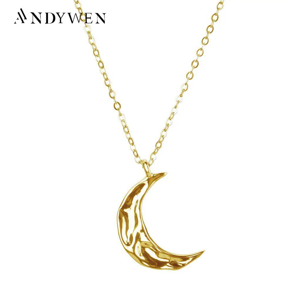 Necklaces ANDYWEN 925 Sterling Silve Gold Irregular Moon Pendant European Trend Luxury Women Jewelry luxury Big Thick Jewelry Long Chain