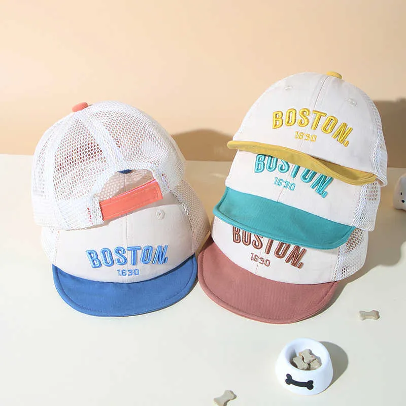 Kapaklar Şapkalar Sevimli Mesh Bebek Mektup Nakış Yaz Nefes Alabilir Toddler Erkek Kız Beyzbol Kapağı Yumuşak Sebir Ayarlanabilir Çocuklar Güneş Şapk G220522