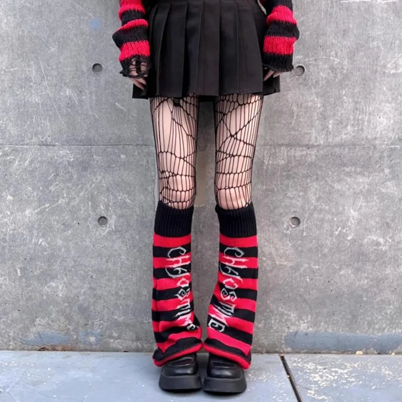 Femmes chaussettes Ruibbit fille japonais genou manches couvre-jambes Harajuku fait à la main noir rouge rayure tricoté JK chauffe Punk Y2k