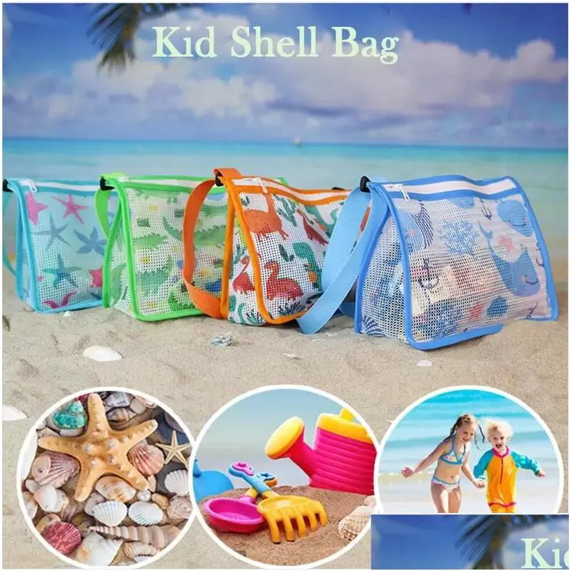 Aufbewahrungstaschen Kinder Strand Shell Tasche Hohl Mesh Reise Spielzeug Sammler mit Reißverschluss für Chilldren Drop Lieferung Hausgarten Housekee Org Dhwfr