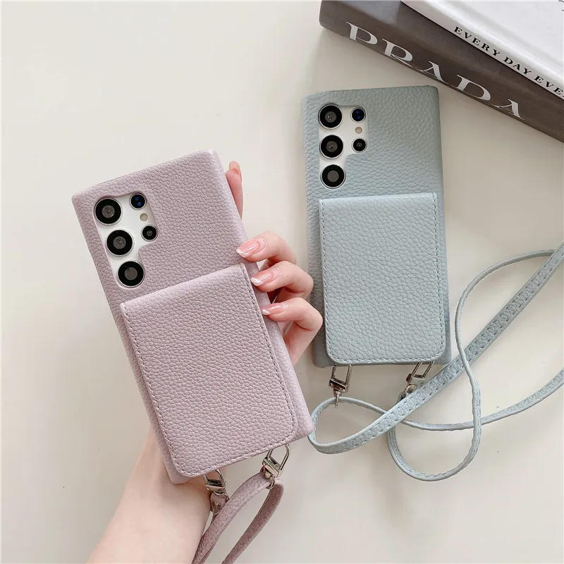 Luxury Crossbody Lychee Print Folio Custodia per telefono Vogue per iPhone 14 13 Pro Max Samsung Galaxy S23 Ultra S22 Plus S21 S20 S20FE Note20 Note10 Cover posteriore in pelle