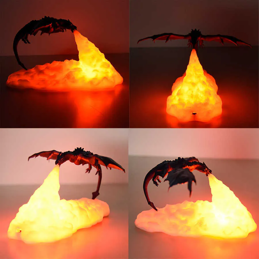 Articles de nouveauté Impression 3D Dragon Lampe Chambre Veilleuse Adolescent Chambre Décoration Rechargeable LED Lumières Éclairage Intérieur Vacances Cadeau D'anniversaire G230520