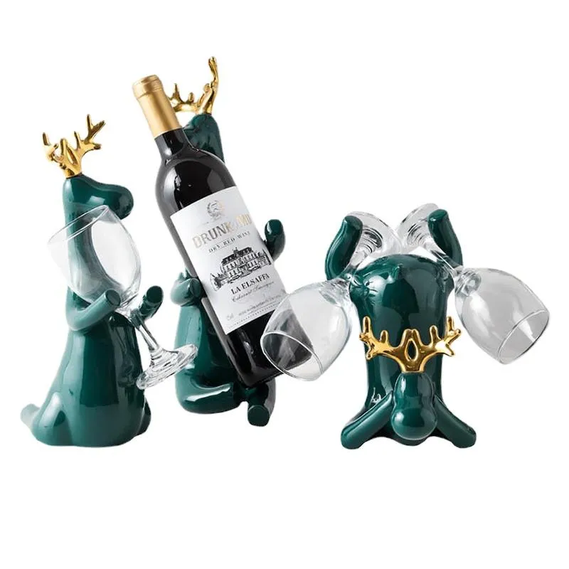 Party Favor Modern American Ceramic Green Wine Rack Ornaments Cute Deer Glass Holder Crafts Gifts Simple Home Cabinet Decoration