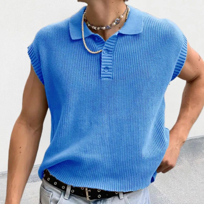 Mens Sleeveless Knit Sleeveless Golf Shirt With Buttoned Mens Sleeveless Knit Sleeveless Golf Shirt With Buttoned