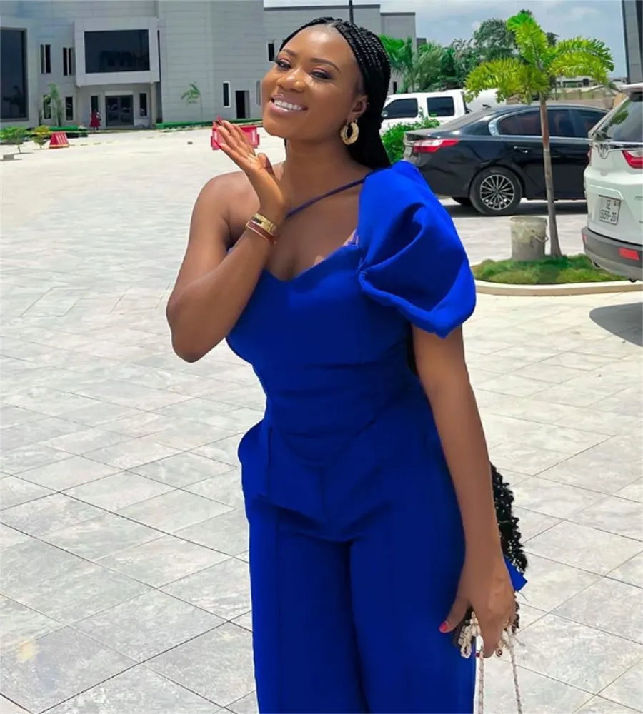 Royal blue one shoulder jumpsuit discount