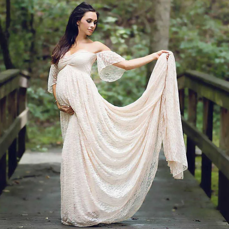 Maternity Dresses Lace Maxi Dresses Short Sleeve Off Shoulder