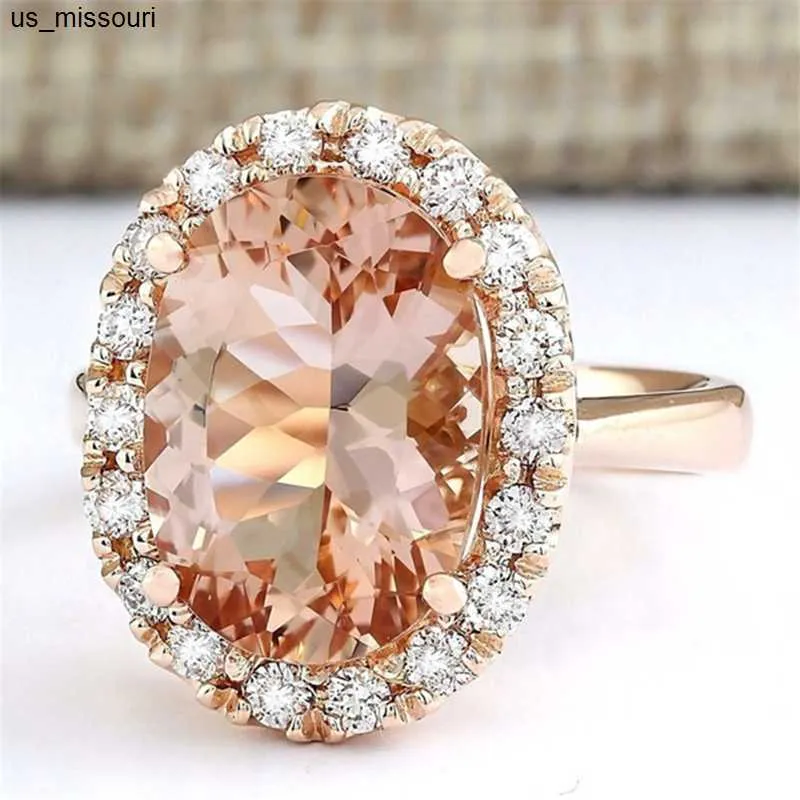 Band Rings 14K Rose Gold Close Women's Diamond Ring Stone Champagne Topaz Diamonds Jewelry Bizuteria Gold Sterling Silver Jewelry Gemstone J230522