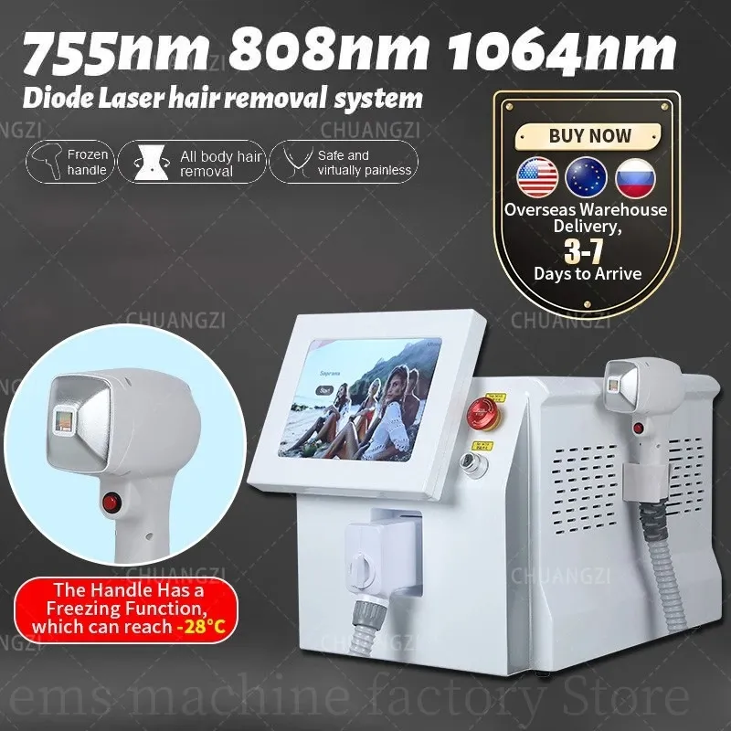 Ice Titanium Cooling Head Painless Equipment 808nm 755 1064 Nanometer Diode Laser Smärtfri hårborttagningsmaskin