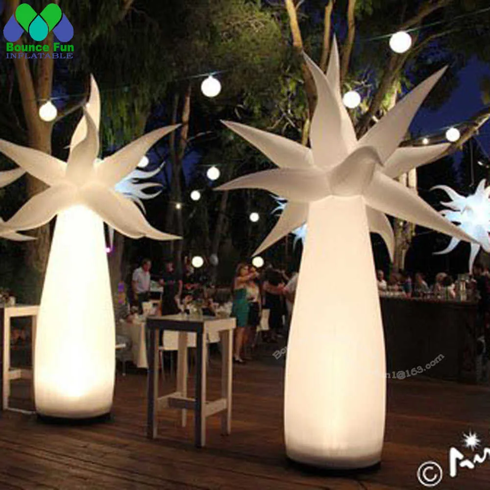 Led Lighting 3mts Inflatable Palm Tree With Base Blower Glowing Pillars Party DJ Wedding Decoration For Stage Performance