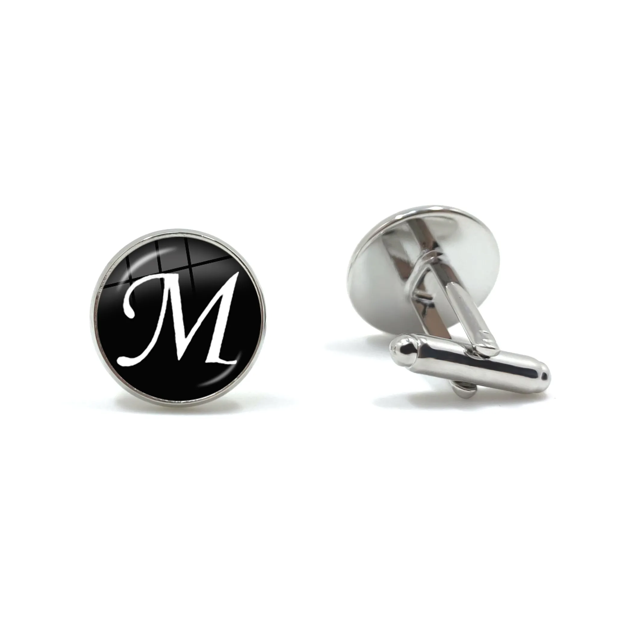 Mens Fashion A Z Single Alphabet Cufflinks Silver Color Letter