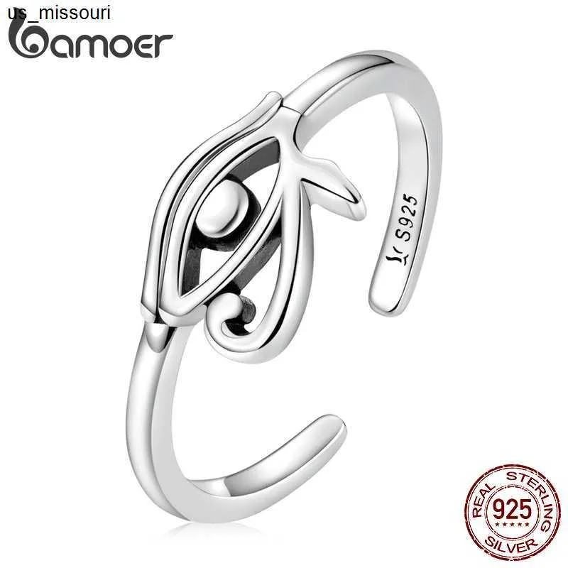 BAMOER 925 Sterling Silver Eye of Horus Égypte Protection Anneau Ouvert pour Femmes Personnalité Cool Band Ring Mode Bijoux Cadeau J230522