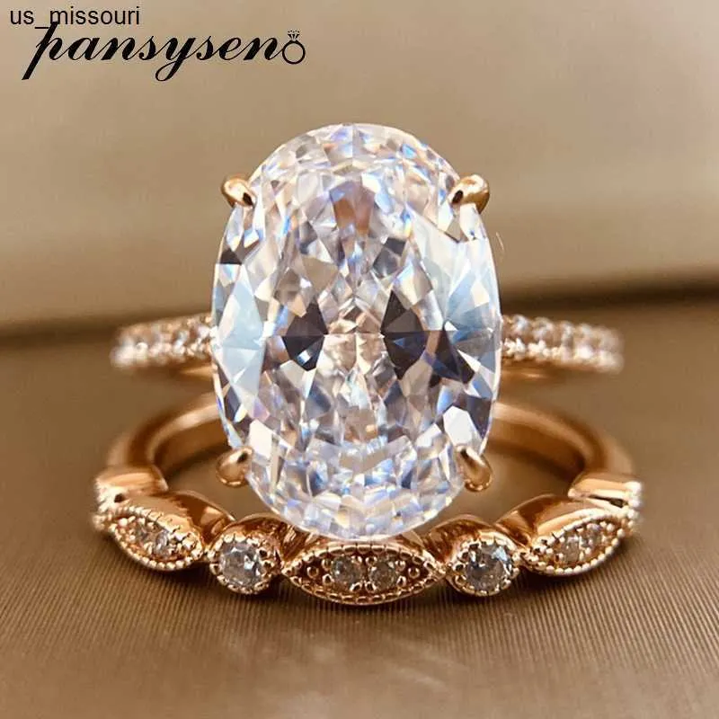 حلقات الفرقة Pansysen 9ct Cut 913mm Lab Lab Moissanite Diamond Sets for Women Solid 925 Sterling Silver 18k Rose Gold Rings J230522