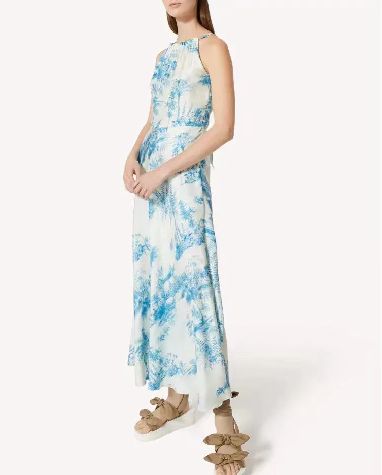 Robe De Vacances Imprim e De For t De Noix De Coco Bleue Dos Nu En