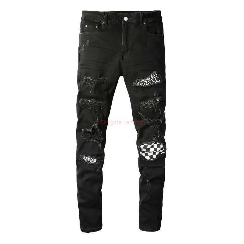 Jeans with checkered patches best sale