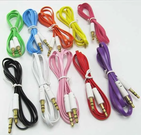 Cabo de áudio de macarrão pequeno 3,5 par de coloros de cor masculino Cabo Aux Car Head Cable Gold