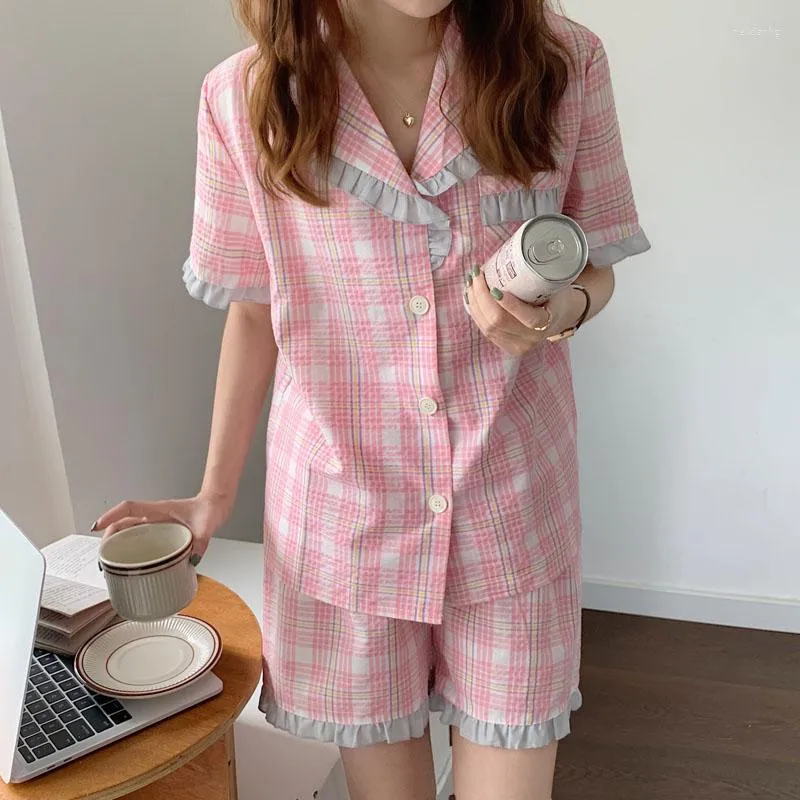 Chic Alien Kitty Plaid Two Piece Suit Shorts Set For Students Soft, Casual,  And Loose Fit Homewear For Summer 2023 From Neixianhg, $21.45
